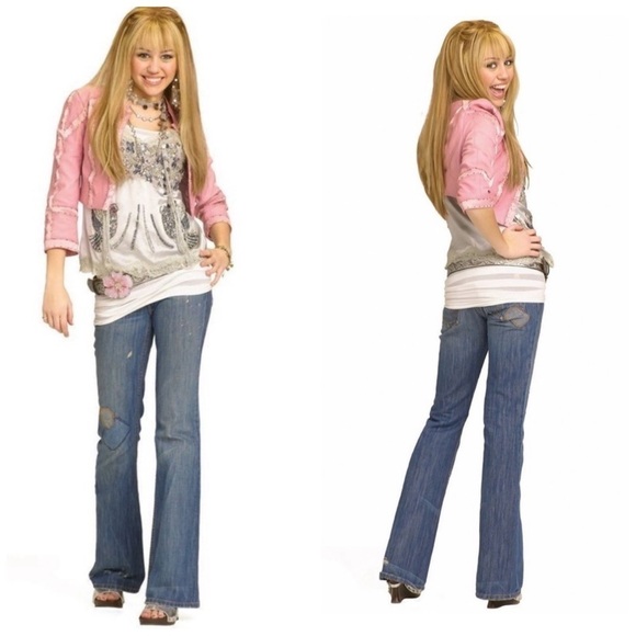 ASO Hannah Montana Miley Cyrus Vintage Low Rise Distressed Bootcut Jeans Y2K - Picture 2 of 11